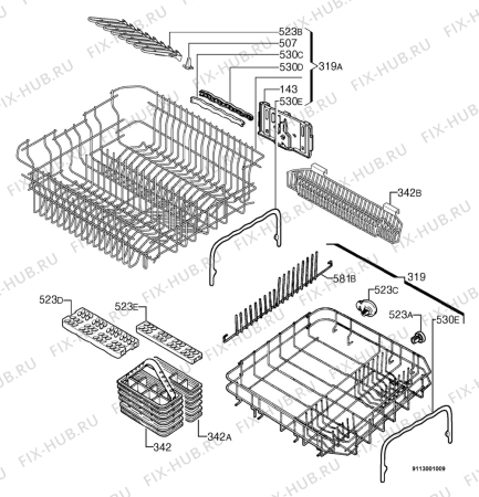 Взрыв-схема посудомоечной машины Zanussi DWS939W - Схема узла Basket 160
